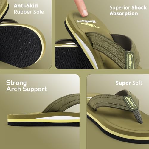 Image of Duosoft Men's Slipper Flip Flops, Black, Anti-Skid Rubber Sole, Superior Shock Absorption, Strong Arch Support, Super Soft