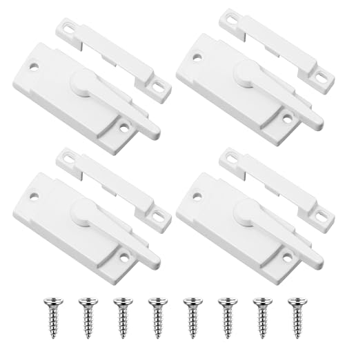 4 Pcs Window Locks, Replacement Window Locks, Sliding Window Sash Locks, Durable White Cam Locks for Single and Double-Hung Windows, Secure Vertical and Horizontal Sliding Window Installation