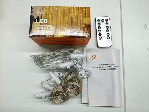 SUNNEST LED-Vorhang-Lichterkette mit 8 Modi und Fernbedienung – Timer und IP68 für dekorative Innenräume, warmweiß