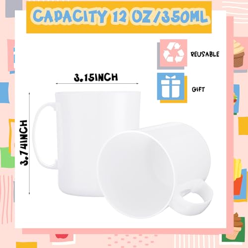 SiliFine 24 Pcs Plastic Mugs with Handle 12 oz Unbreakable Plastic Coffee Mugs Reusable Plain DIY Coffee Cups for Graduation Party Home Restaurant (White) by SiliFine - Image 2