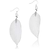 BOUTIQUELOVIN Silver Real Leaf Earrings Aspen Boho Feather Earring for Women Girls Lightweight Dangl