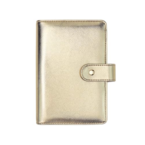 Classeur A6 doré pour budget avec couverture similicuir rechargeable 6 anneaux journal intime