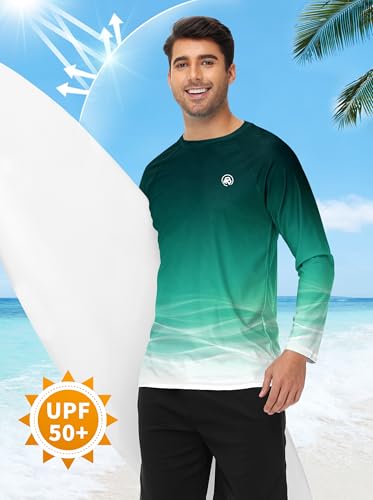 Image of AOBUTE Mens Long Sleeve Swim Shirt Quick Dry Sun Protection Rash Guard