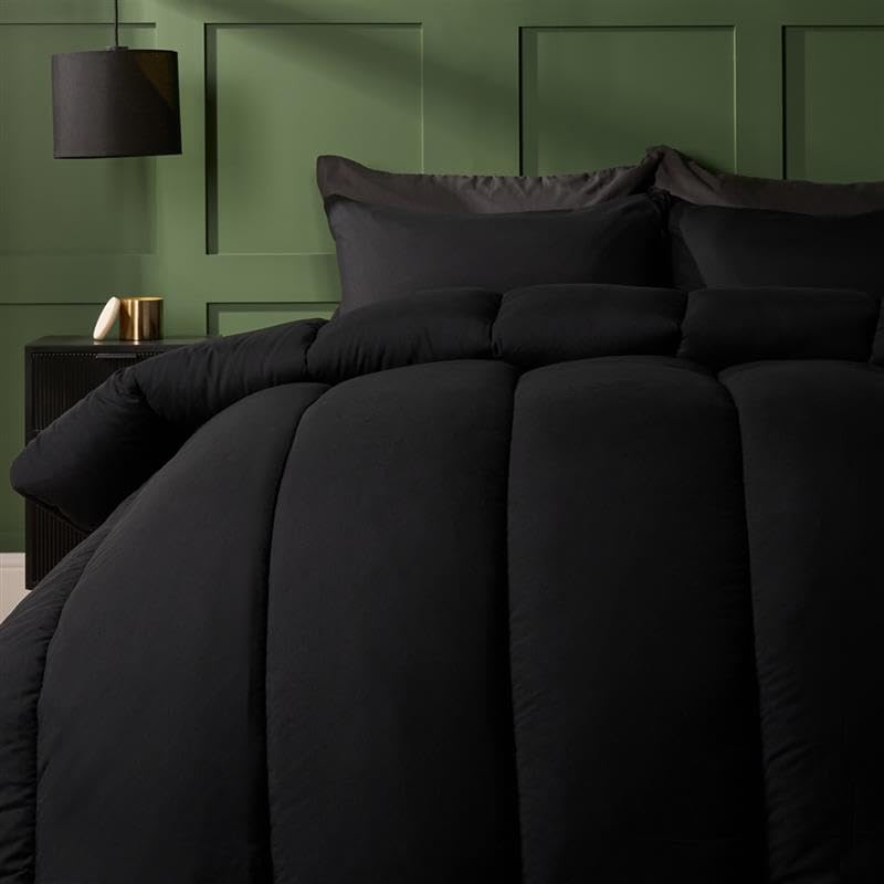 OHS King Size Duvet 10.5 Tog Coverless, Soft Warm Microfibre Fabric Comfortable Coverless Duvet Camping Summer Winter Washable Quilt King Size Duvets with Pillowcases, Black — image 1