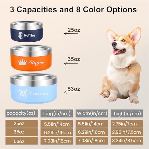 EinzigGeschenk Hundenapf Personalisiert, Personalisierte Metall Katzen- und Futternapf Hund & Wassernäpfe Mit Gravur Namen für Haustiere Geschenke, 10 Farben, 5 Größen (740 ML)