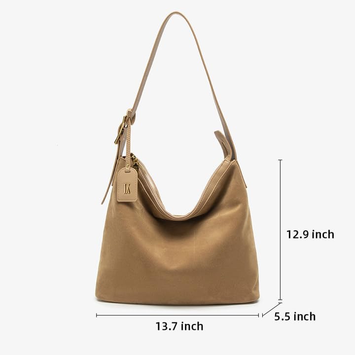 Image of Genuine Leather Suede Bags for Women, Vintage Handbag Purse Suede Hobo Bag Slouchy Bag Shoulder Crossbody Bag