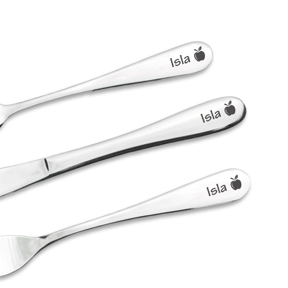 Personalised Engraved Childrens Cutlery Set Christening Birthday Kids Gift Idea (Apple) — image 1