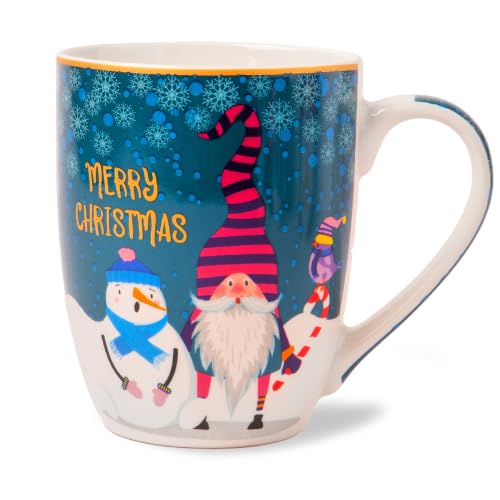 Christmas Gonk Mug 350ml Festive Ceramic Tea & Coffee Cup with Santa, Reindeer & Snowman Designs Gift Mug for Winter Hot Drinks (H 11cmx W 5.5cm) Assorted Merry Christmas Prints (Bird)
