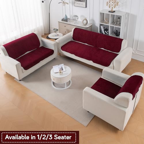 Image of HOKIPO Quilted Sofa Cover for 3 Seater for Seat & Back, 'Quilt Classic' Maroon (IN-927-MRN*2)