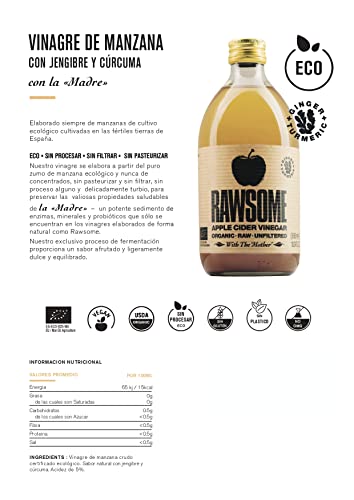 Rawsome - Appelazijn (gember & curcuma) with the mother bio - 500ml - Afbeelding 5