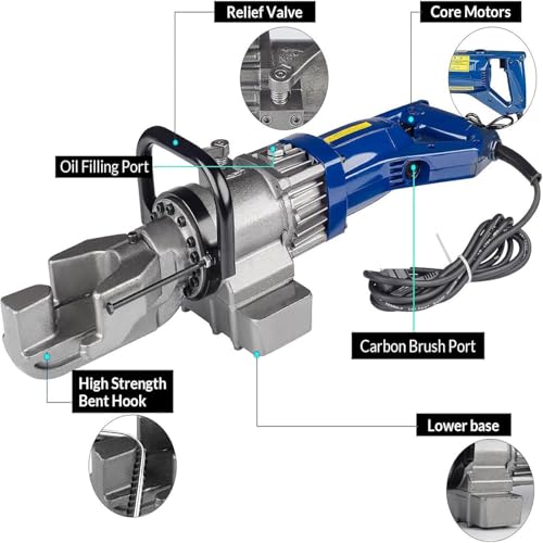 Dobladora eléctrica de Varillas de Refuerzo, máquina hidráulica de 900 W para Varillas de 6 a 22 mm, doblado rápido en 5 Segundos, ángulo Ajustable de 0° a 130°, Ideal para Varillas de Acero.