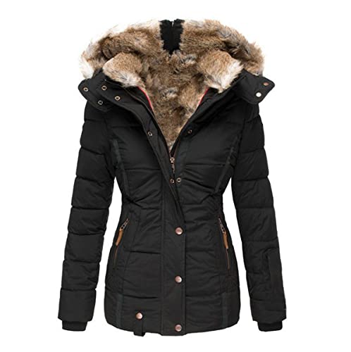 HANMAX Damen Winterjacke Wintermantel Lange Daunenjacke Jacke Outwear Frauen Winter Warm Daunenmantel Warm Long Coat Pelzkragen Cover