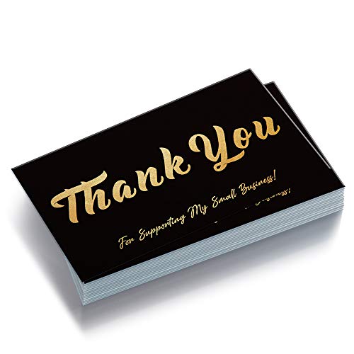 50 Black Bright Gold Letter Simple Design Thank You for Supporting My Small Business Cards (3.5 x 2 Inches) for Online…