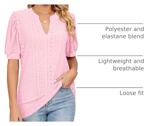 Image of Dokotoo Womens Blouses V Neck Puff Short Sleeve Business Casual Tops