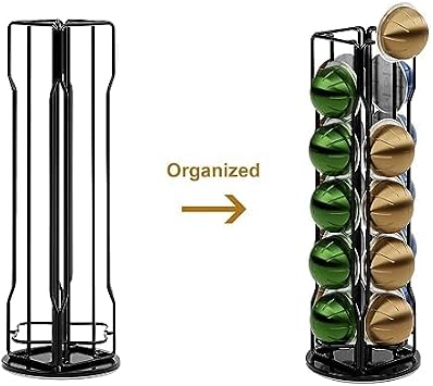 20 Vertuo Pods Coffee Pod Holder Compatible For Nespresso Vertuoline Stand Rack Holds Vertuo line Organizer Carousel 360-Degree Rotatable (Black)
