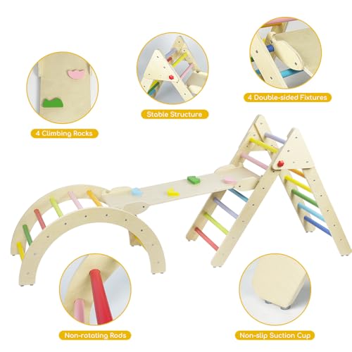 Image of Beipoo Toddler Climbing Toys, Foldable Pikler Triangle Set, Montessori Wooden Climbing Set for Baby, Kids Indoor Climbing Ladder, Baby Playground Play Gym Gift for Boys Girls