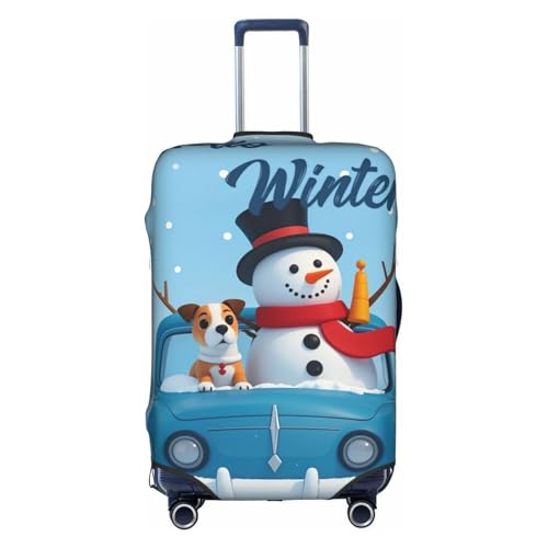 Travel Luggage Cover Christmas Car Snowman And Dog Fashion Washable Baggage Suitcase Protector Fit For Luggage X-Large