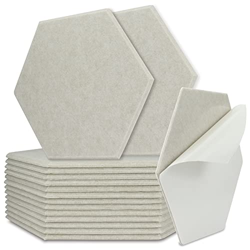 BXI Sound Absorber - 16 Pack Self-adhesive 14.2 X 12.3 X 0.4 Inches Acoustic Absorption Panels, Hexagon Sound Absorbing Panels for Wall and Ceiling Acoustic Treatment (Shallow Camel)
