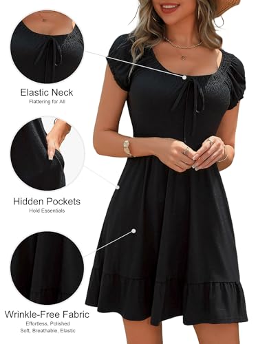 HUHOT Teen Petite Women Floral Short Summer Mini Dresses with Pockets Cute Milkmaid Sundress2