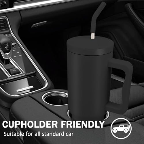 Image of SKDBPM Personalized Stainless Steel Tumbler with Handle, 1200ml Capacity, Black Insulated Travel Mug with Straw, Custom Name Design (Black Tumbler)