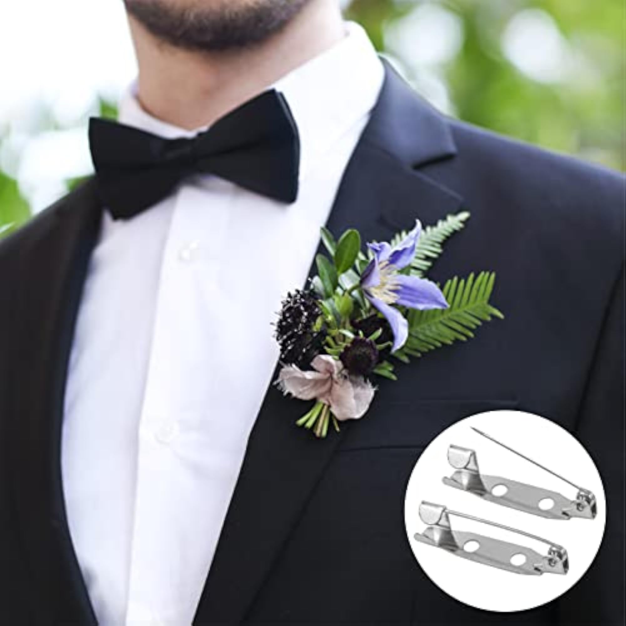 Pack of 50 Classic Silver Metal Brooch Pins, Secure Backing