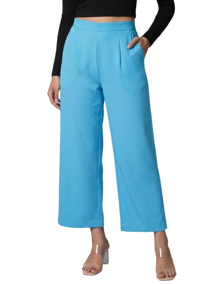 Image of Moirai Pure Cotton Wide Leg Women Trouser Stylish Mid Rise Relaxed Straight Fit Loose Pants Casual Travel Office Formal Wear