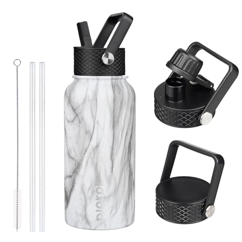 Image of BJPKPK Insulated Water Bottles with Straw Lid, 27oz Stainless Steel Water Bottle with 3 Lids, Leak Proof BPA Free Metal Thermo, Mugs, Tumblers, Keep Cold Hot - White Birch