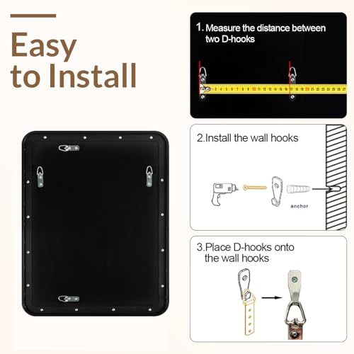 Image of ANDY STAR 24x30'' Black Bathroom Mirror, Black Bathroom Vanity Mirrors for Wall, Rounded Rectangle Mirror for Bathroom Sink, Tube Metal Frame, 1'' Deep Wall Mounted Vertical /Horizontal