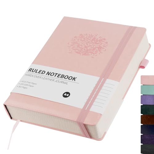 Rinrda Lined Journal Notebook A4 Thick Notebook 365 pages Leather Notebook for women 8.5x11 notebook college ruled for note taking Thick Journal for men A4 Pink Hardcover Leather notebook for school and work
