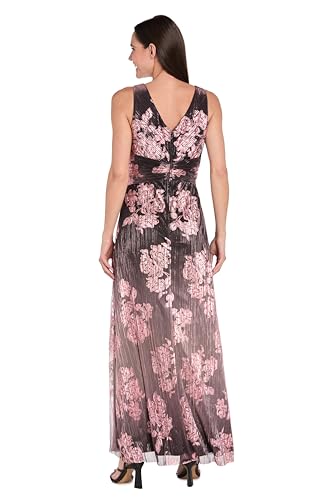 Elegant Ombre Floral Pleated Maxi Dress W/Waistband Accent & V-Neck3