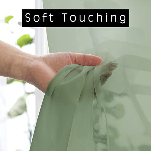 Image of OWENIE Sage Sheer Kitchen Valance for Windows Set of 2, Short Modern Rod Pocket Voile Valance Curtain Window Treatment Decor for Living Room Bathroom Cafe Laundry Basement, 42 inch W x 14 inch L