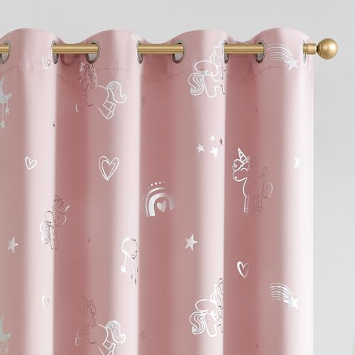 Vangao Rainbow Room Darkening Kids Curtains for Girls Bedroom Pink