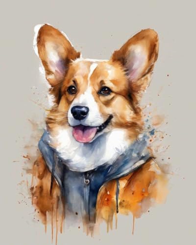 ZMHZMY Paint by Number Kits Welsh Corgi DIY Digital Canvas Oil Painting Art Decor for Adults Beginner,40x50cm Frameless