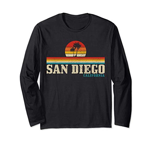 San Diego Vintage Sunset California Sailing Surfer San Diego Long Sleeve T-Shirt