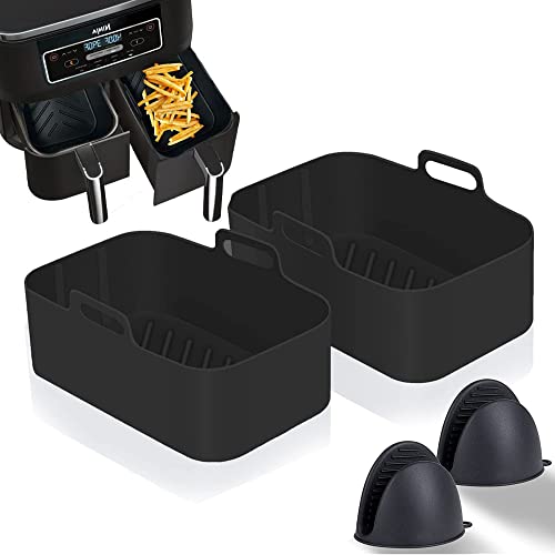 Upgrade Your Air Fryer Game With These Reusable Square Silicone Liners - Heat Resistant Air Fryer Silicone Liner. A Replacement For Parchment Paper (2Pc Black Silicone Air Fryer+2 Gloves) #TOP24