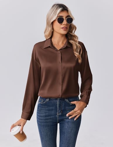 Zeagoo Womens Tops Long Sleeve Satin Silk Button Down Shirts Dressy Blouses - image 2