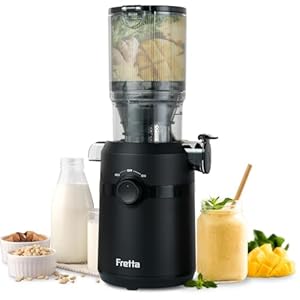 Fretta Entsafter, Slow Juicer mit 108MM Breite und Größere Fütterungsröhre, Füllvolumen für ganze Gemüse und Obst, BPA-frei Tritan-Material Entsafter, Einfacher Installation, 200W