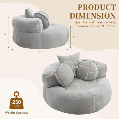Image of Boneless Round Floor Sofa Chair, Oversized Chenill Lounge Chair,Grey