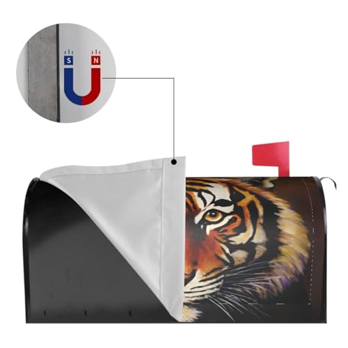 Image of Dujiea Tiger Head Mailbox Wrap - Waterproof Magnetic Post Box Cover, Large Size 25.5 inch L x 21 inch W - Garden Yard Home Decor