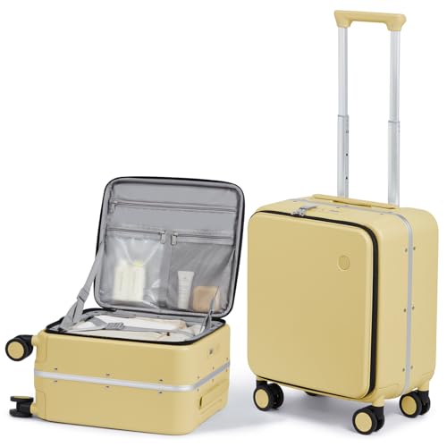 Image of mixi 17x14x9 Carry On Luggage Underseat PC Hard Shell Suitcase Top Opening Aluminum Frame Travel Suitcases with Wheels, Lark Yellow