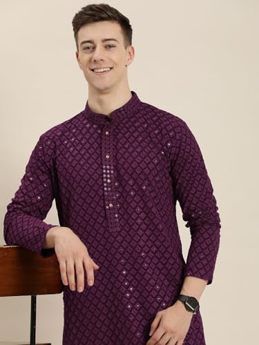 Image of Amazon Brand - Tavasya Men Rayon Blend Embroided Regular Kurta