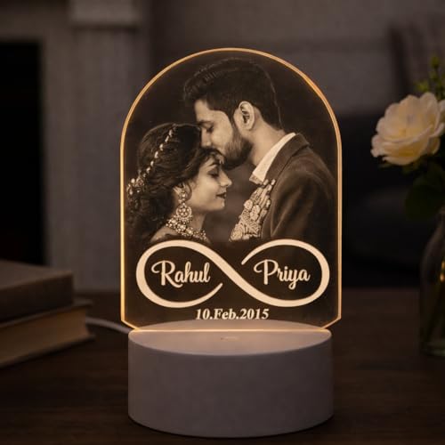 Image of Photo Frame Customised Gift for Birhtday - Personalised Acrylic Photo Frame with Engrave for Anniversary & Valentine Gift for Girlfriend, Wife, Men, Women, Rakhi
