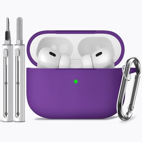 Inesore Compatible with Airpods Pro 2nd/1st Cases Cover,Silicone Protective Case for Apple Airpods Pro 2nd/1st Generation Charging Case with Keychain and Cleaner Pen,for Women Men(Deep Purple)