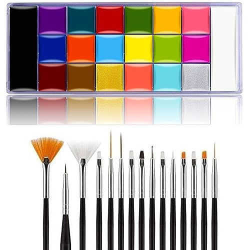 Image of Thr3E Strokes Face Paint Makeup Palette Professional 20 Colors Body Paint Oil Halloween Cosplay Party Stage Fancy Painting Kit Non Toxic Palette Come With 10 Blue Artist Brushes
