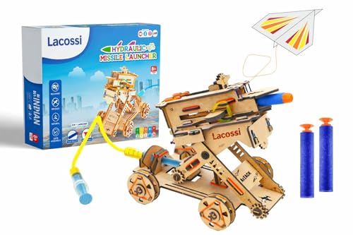 Image of 2 in 1 Hydraulic Missile Launcher & Plane Launcher STEM Wooden Construction Game, Activity Game, Science kit | Birthday Gifts for Boys & Girls I Kids 8 to 14 Years