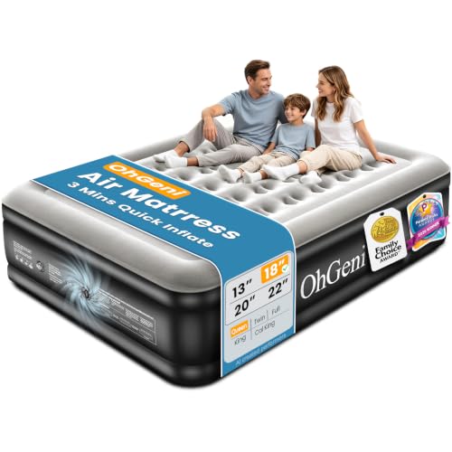 OhGeni Air Mattress Queen with Built in Pump, 18' Raised Inflatable Blow Up Mattress, Upgraded...