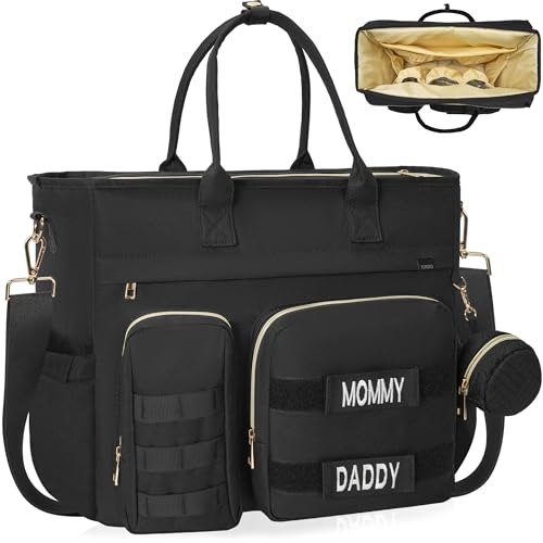 Image of Diaper Bag Tote, Large Travel Diaper Baby Bag with Pacifier Case, Shoulder Bags with 15 Inch Laptop Compartment for Mom and Dad