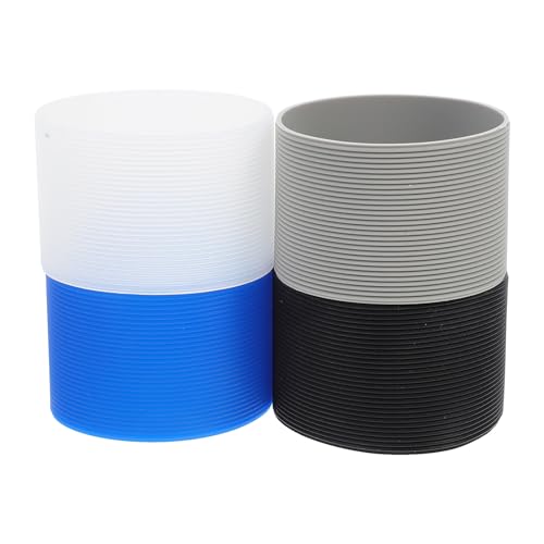 QUMIIRITY 4個 防滑シリコンバンド付き耐熱ガラスカップカバー 保温断熱スリーブ 滑り止め設計 耐摩耗性 耐水性 ボトル保護カバー 日常使用に