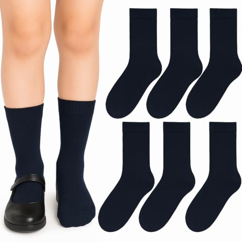 lurensa Calcetines Escolares Azul Marino para Niños y Niñas | Pack de 6 Pares | Largos, Cómodos y Suaves | Uniforme Escolar | Algodón con Elastano (AZUL MARINO 28-32)