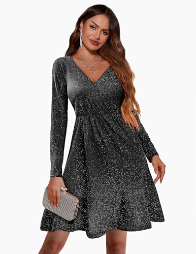 Zeagoo Womens Glitter Dress Wrap V Neck Long Sleeve Swing Club Cocktail Party Dresses Sequin Sparkle Dress Christmas Dress4